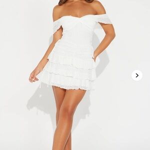 Fashion Nova White Off-Shoulder Ruffled Mini Dress
